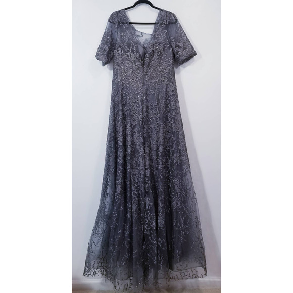 Montage by Mon Cheri Embellished Rhinestones Short Sleeves Lace Long Gown - Picture 9 of 10